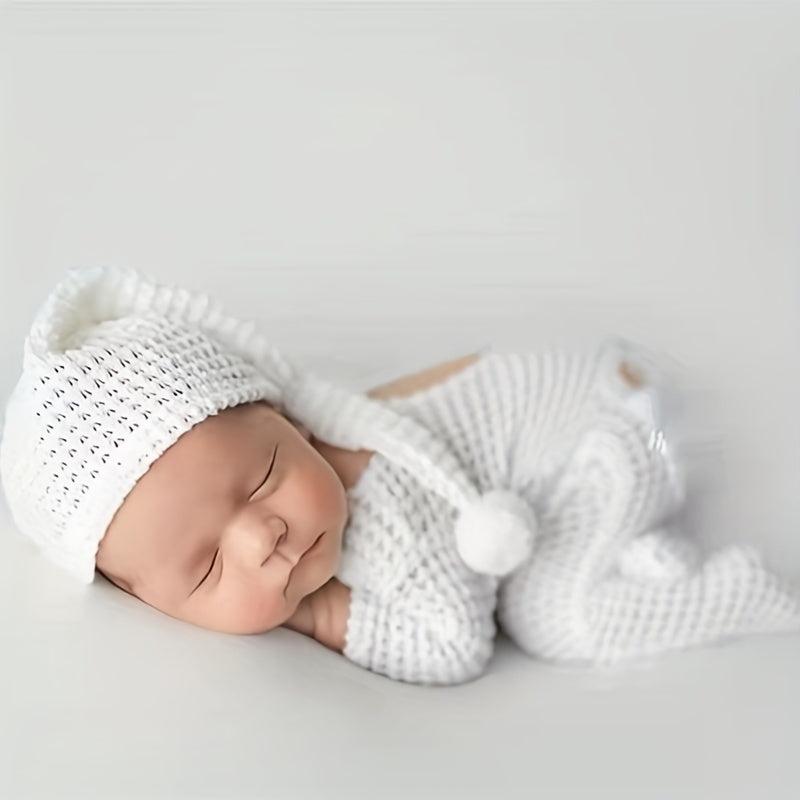 2pcs Baby Photography Set 0-3 Months Newborn Jumpsuit Tail Cap Knitted Footwear