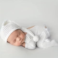 2pcs Baby Photography Set 0-3 Months Newborn Jumpsuit Tail Cap Knitted Footwear