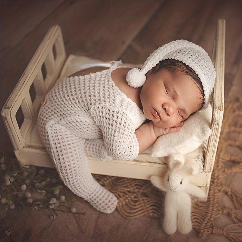 2pcs Baby Photography Set 0-3 Months Newborn Jumpsuit Tail Cap Knitted Footwear