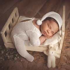 2pcs Baby Photography Set 0-3 Months Newborn Jumpsuit Tail Cap Knitted Footwear