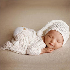 2pcs Baby Photography Set 0-3 Months Newborn Jumpsuit Tail Cap Knitted Footwear