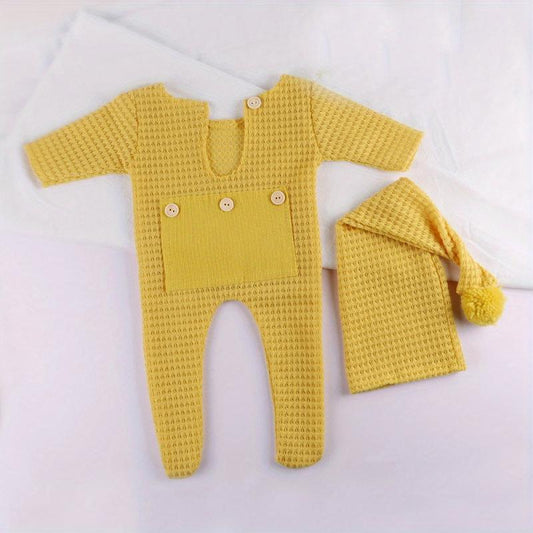 2pcs Baby Photography Set 0-3 Months Newborn Jumpsuit Tail Cap Knitted Footwear