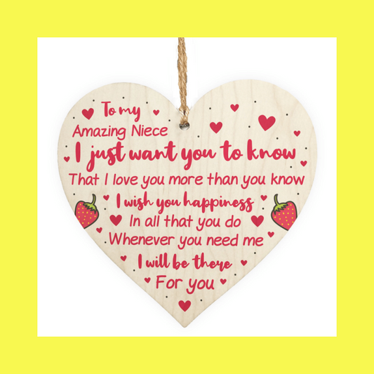 Niece Gift From Auntie Uncle Poem Wood Heart Hanging Niece Bday Christmas