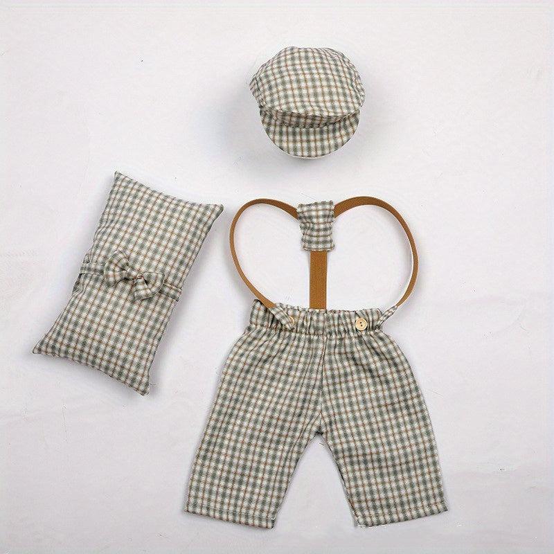 4pcs Newborn Baby Photography Props Plaid Costume for Boys & Girls
