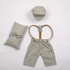4pcs Newborn Baby Photography Props Plaid Costume for Boys & Girls