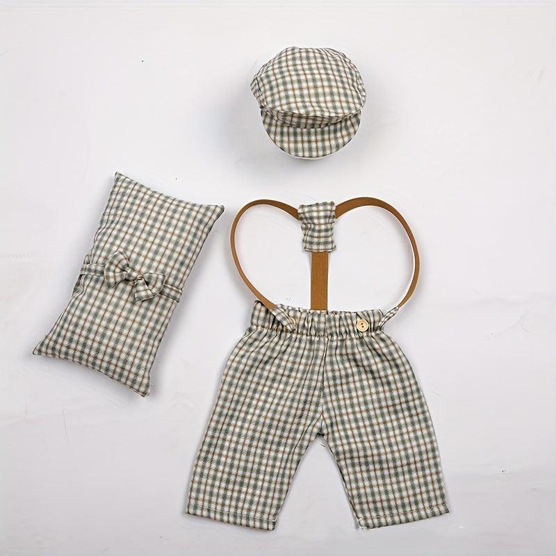4pcs Newborn Baby Photography Props Plaid Costume for Boys & Girls