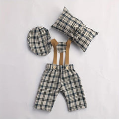 4pcs Newborn Baby Photography Props Plaid Costume for Boys & Girls