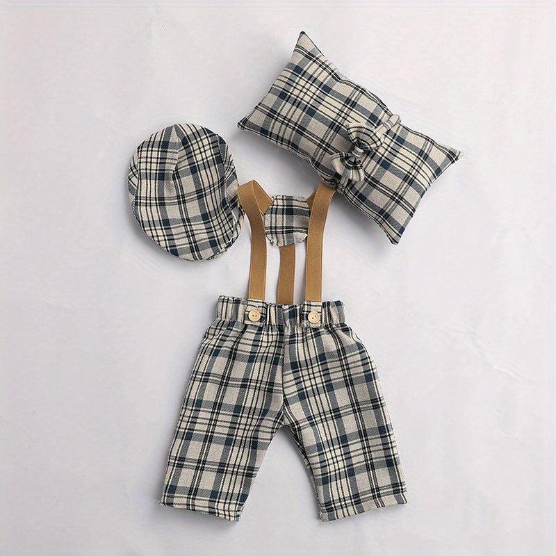 4pcs Newborn Baby Photography Props Plaid Costume for Boys & Girls