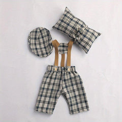 4pcs Newborn Baby Photography Props Plaid Costume for Boys & Girls