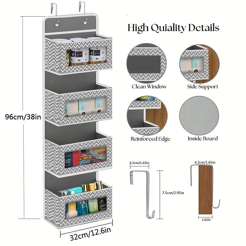 4 Tier Hanging Organizer with Clear Window and Steel Hook Hanger