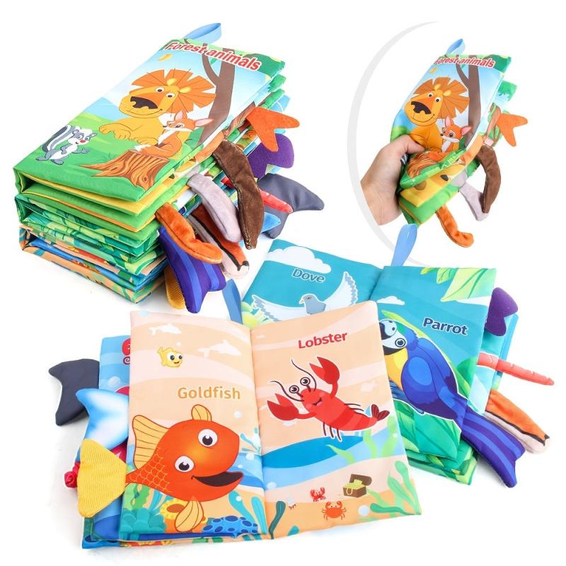Soft Baby Cloth Book with Tail, Sound Paper, Early Education Toy