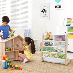 Kids Wooden Book Display Stand Book Organizer Rack