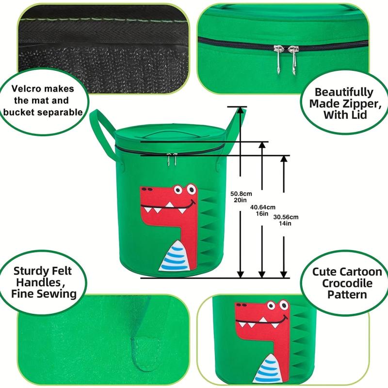 Felt Toy Storage Bag Organizer Cartoon Barrel Basket Play Mat