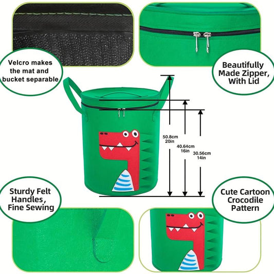Felt Toy Storage Bag Organizer Cartoon Barrel Basket Play Mat