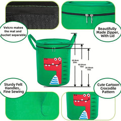 Felt Toy Storage Bag Organizer Cartoon Barrel Basket Play Mat