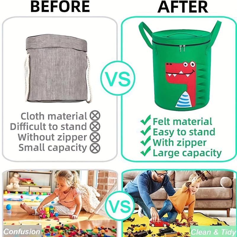 Felt Toy Storage Bag Organizer Cartoon Barrel Basket Play Mat