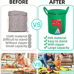 Felt Toy Storage Bag Organizer Cartoon Barrel Basket Play Mat