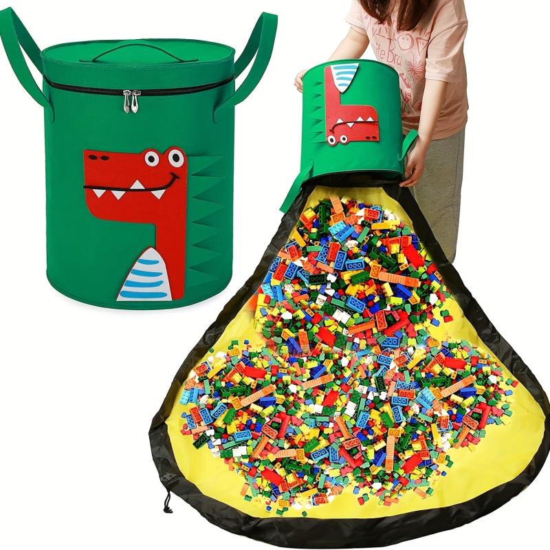 Felt Toy Storage Bag Organizer Cartoon Barrel Basket Play Mat