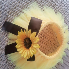 Newborn Baby Sunflower Tutu Bow Skirt Toddler Girls Headdress Flower Photog