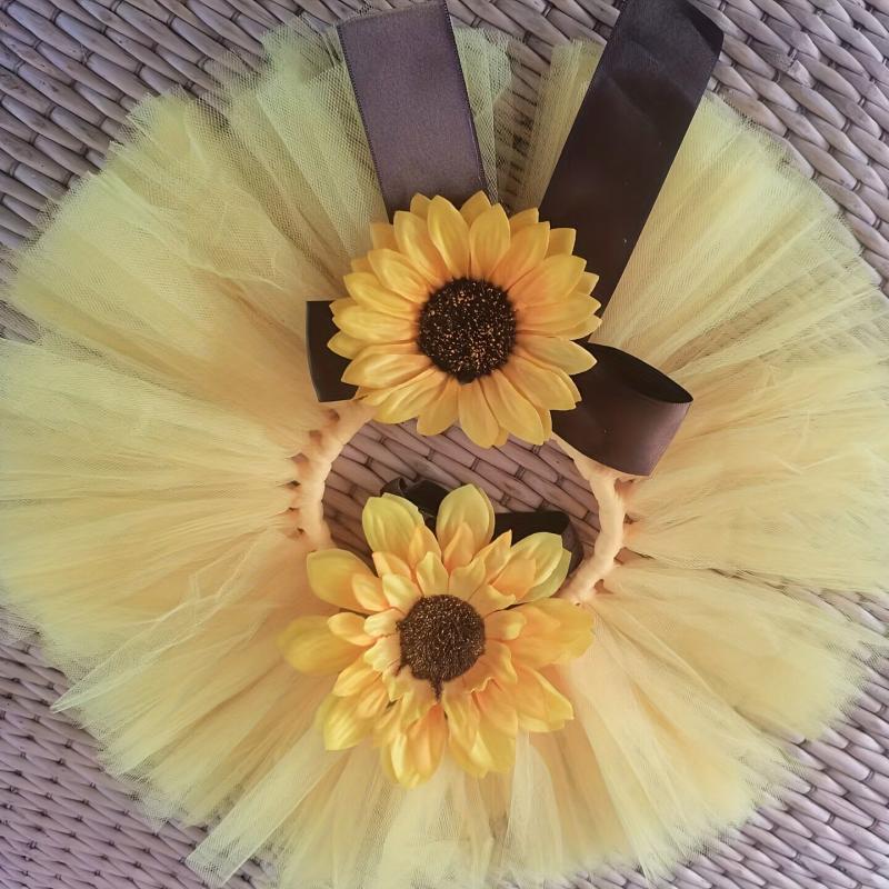 Newborn Baby Sunflower Tutu Bow Skirt Toddler Girls Headdress Flower Photog