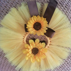 Newborn Baby Sunflower Tutu Bow Skirt Toddler Girls Headdress Flower Photog