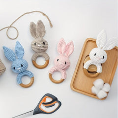 Crochet Animal Wooden Chew Baby Toy Rattle