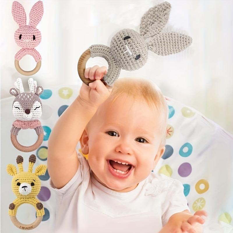 Crochet Animal Wooden Chew Baby Toy Rattle