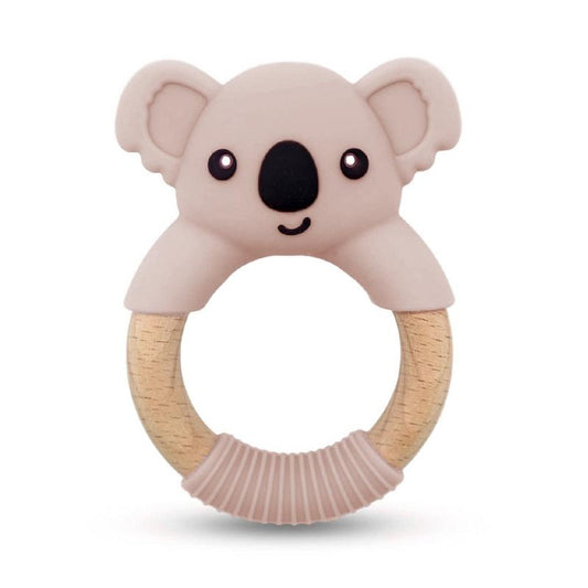 Silicone Koala Baby Teether Toy with Beech Wood Handle