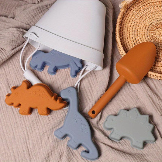 Dino Silicone Beach Toys for Sand Bucket Shoveling & Bath Time