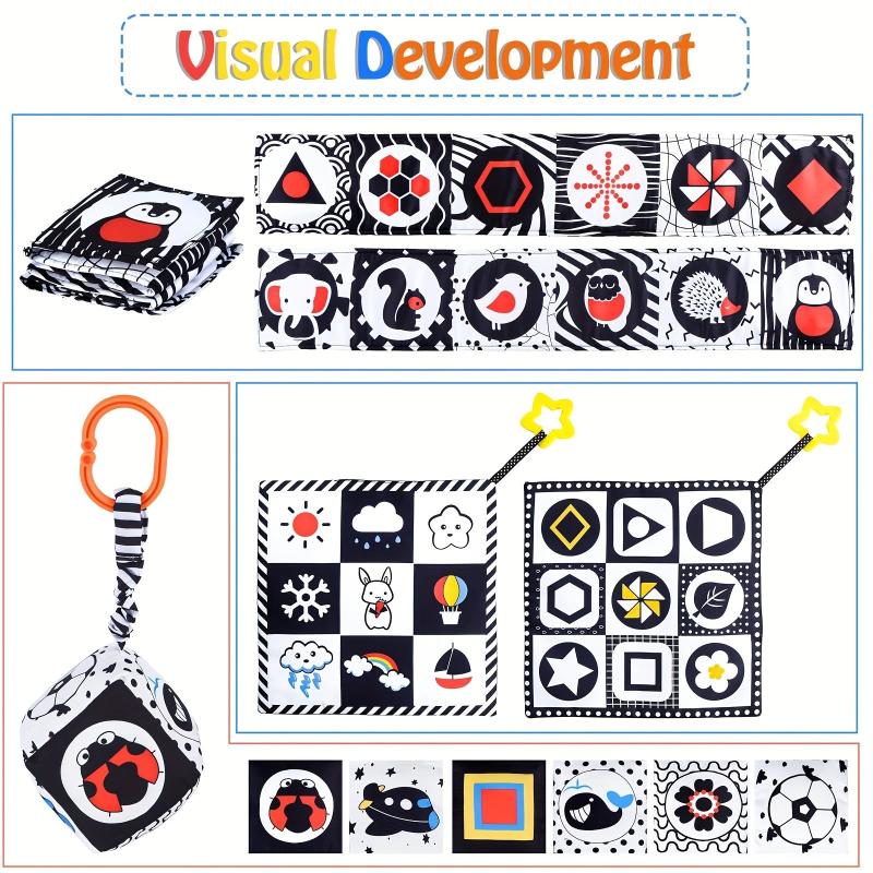 Soft Sensory Book for Newborn Babies, High Contrast Baby Toy for Tummy Time