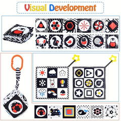 Soft Sensory Book for Newborn Babies, High Contrast Baby Toy for Tummy Time