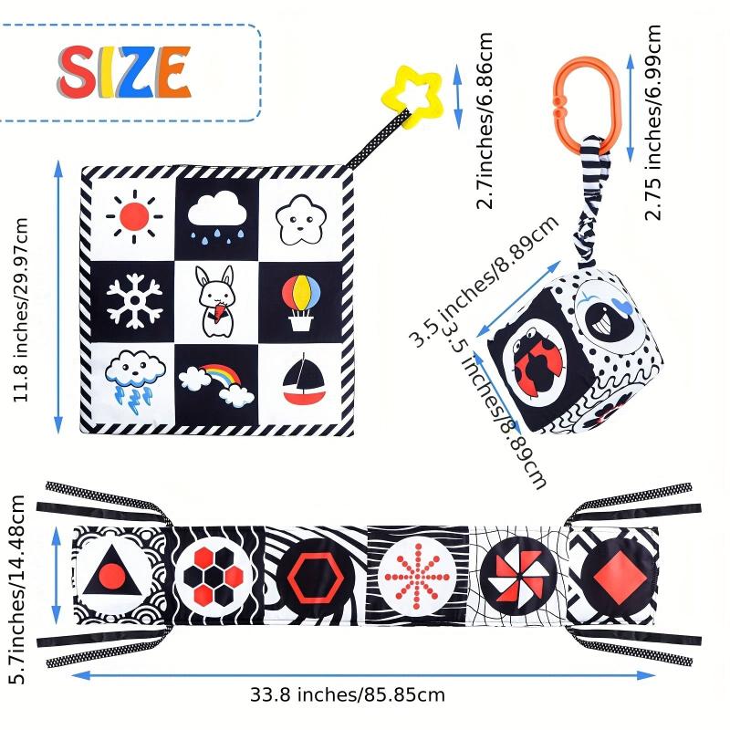 Soft Sensory Book for Newborn Babies, High Contrast Baby Toy for Tummy Time
