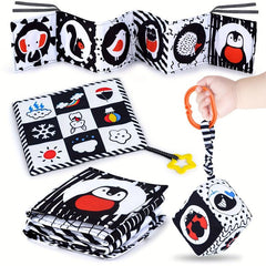 Soft Sensory Book for Newborn Babies, High Contrast Baby Toy for Tummy Time
