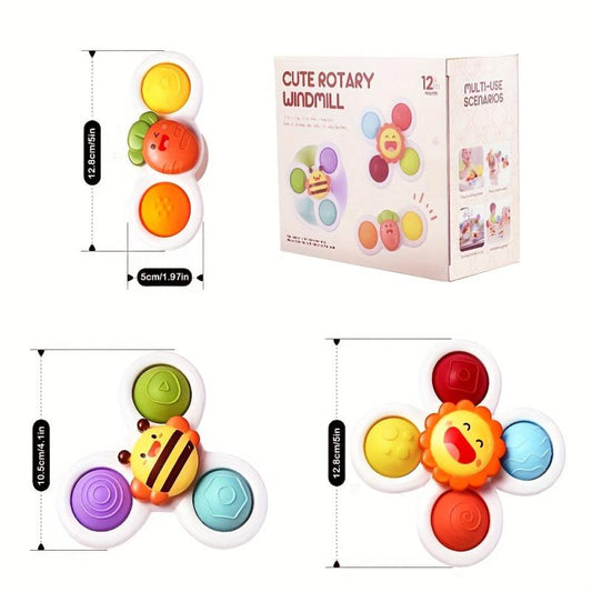 3pcs Toddler Bathroom Suction Cup Rotating Toys for Early Learners