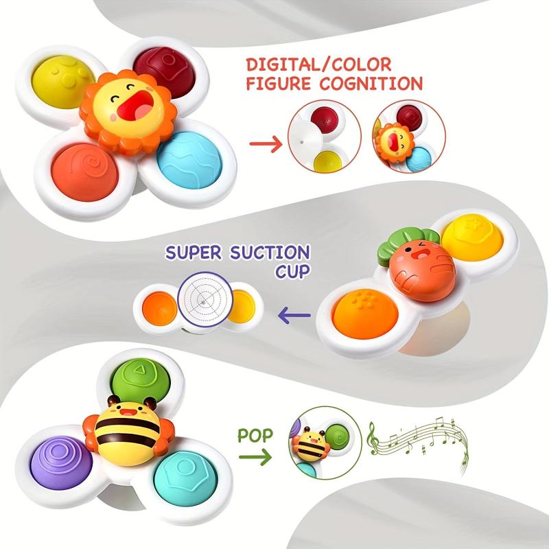 3pcs Toddler Bathroom Suction Cup Rotating Toys for Early Learners