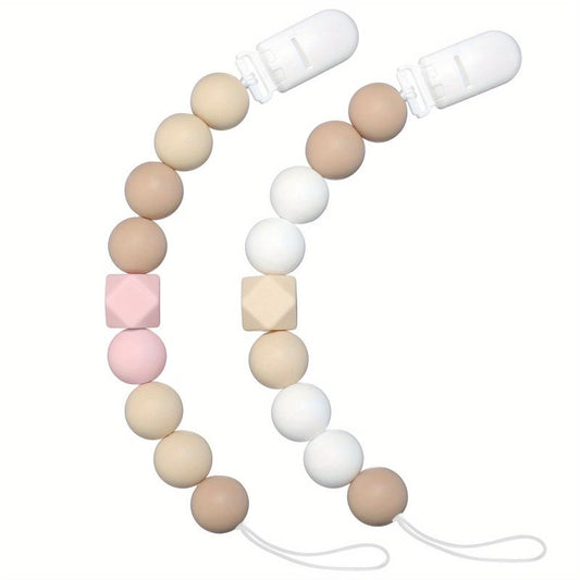 2pcs BPA Silicone Pacifier Clips Baby Teether Holders & Kids Chewing Shower