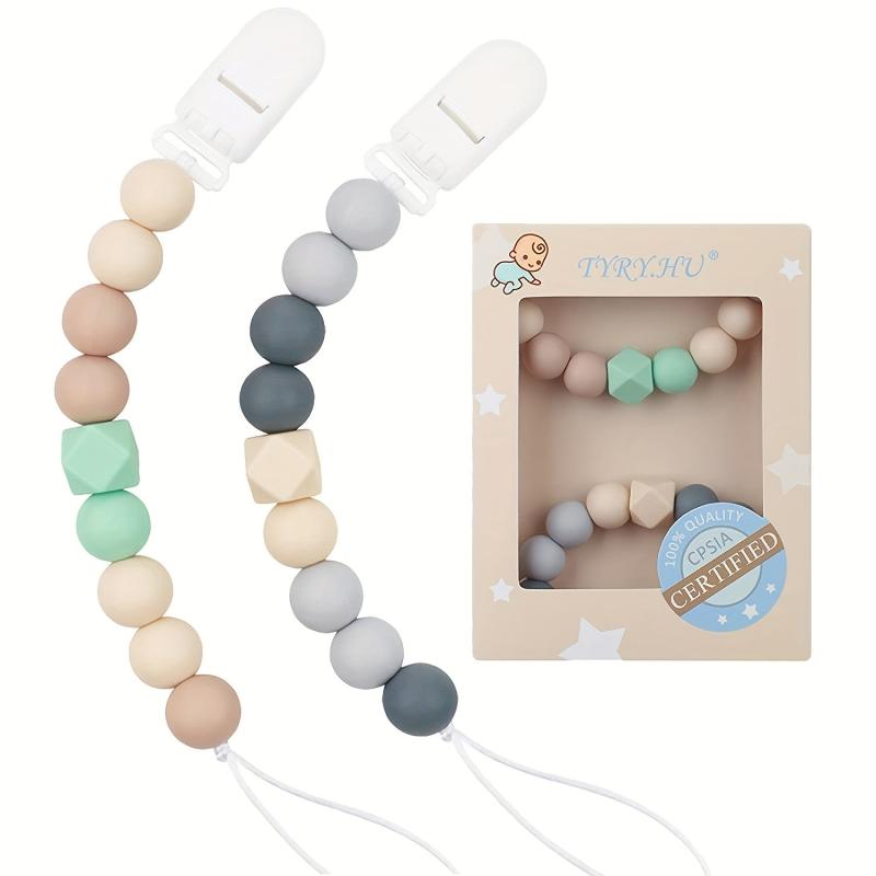2pcs BPA Silicone Pacifier Clips Baby Teether Holders & Kids Chewing Shower