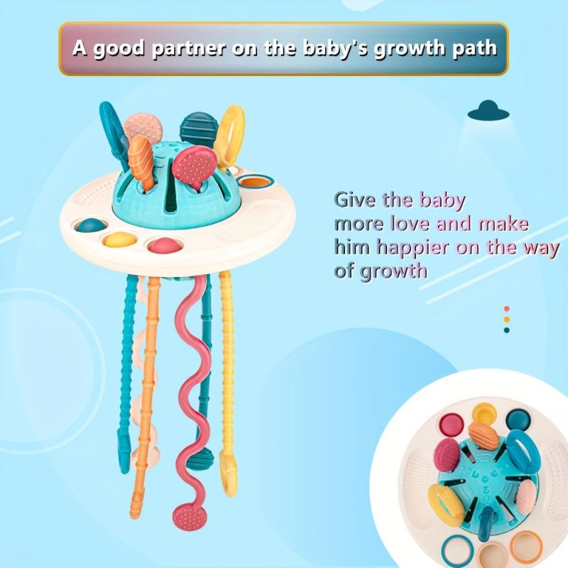 Montessori Silicone Pull Cord Baby Toy 3-in-1 Travel Sensory Interactive Toy