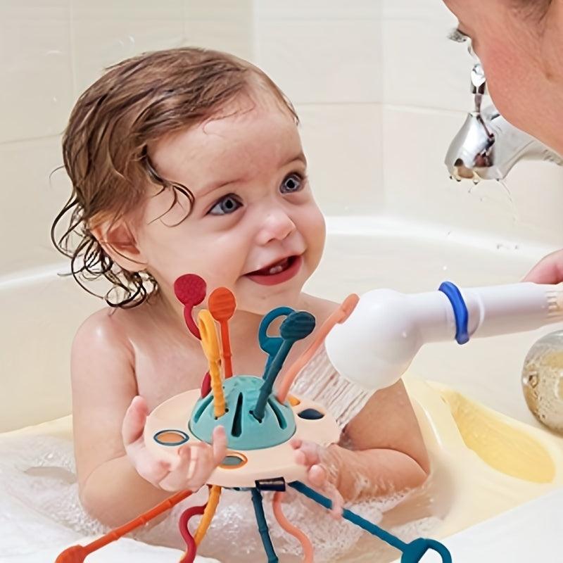 Montessori Silicone Pull Cord Baby Toy 3-in-1 Travel Sensory Interactive Toy