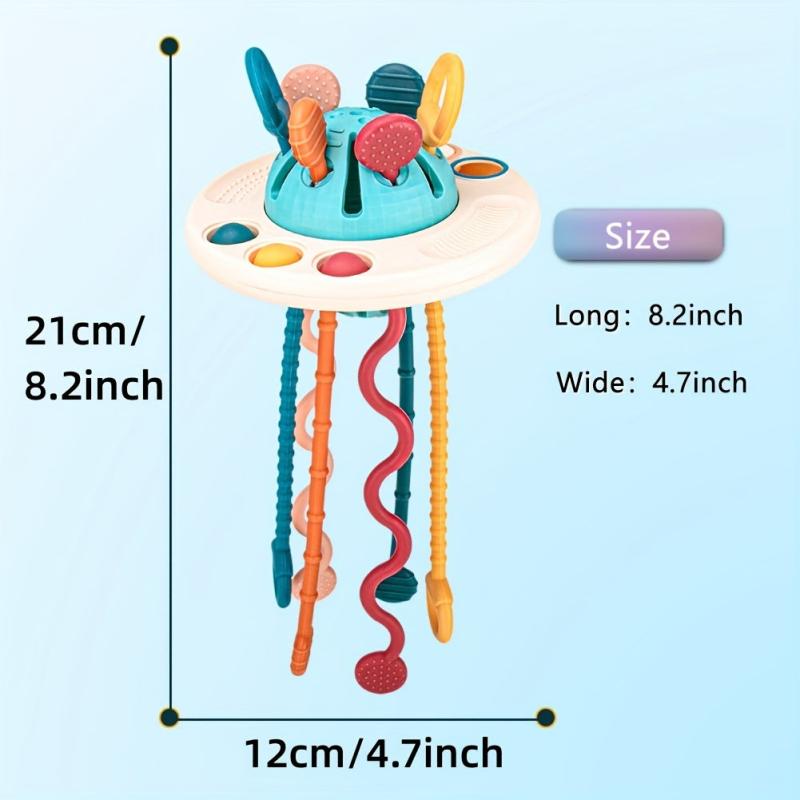 Montessori Silicone Pull Cord Baby Toy 3-in-1 Travel Sensory Interactive Toy