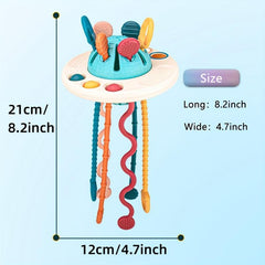 Montessori Silicone Pull Cord Baby Toy 3-in-1 Travel Sensory Interactive Toy