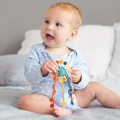 Montessori Silicone Pull Cord Baby Toy 3-in-1 Travel Sensory Interactive Toy