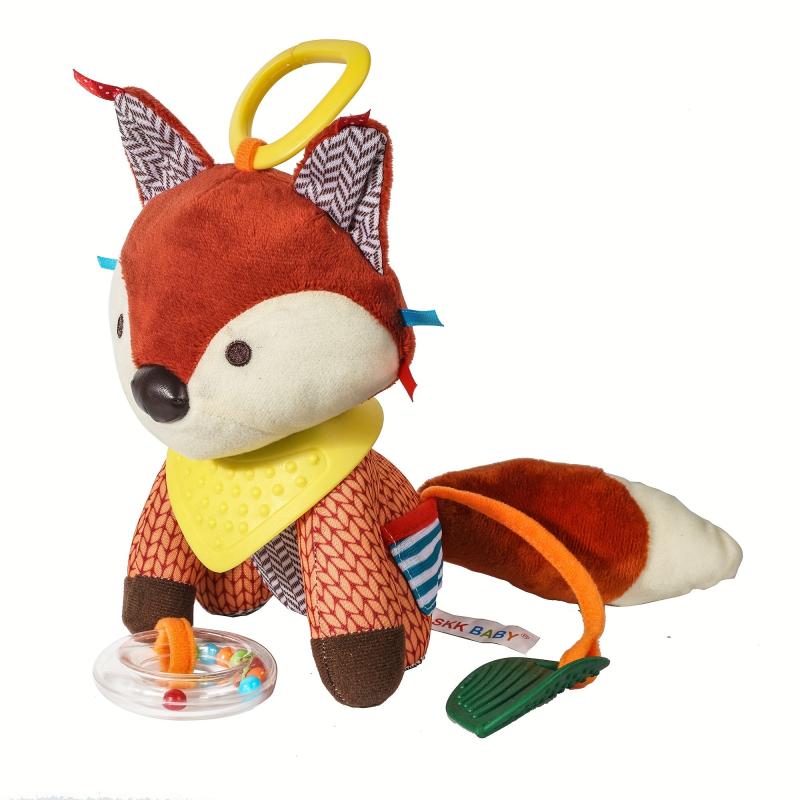 Fox Teether Sensory Rattle Toy BPA Silicone Soft Crinkle Sounds