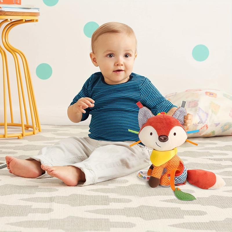 Fox Teether Sensory Rattle Toy BPA Silicone Soft Crinkle Sounds