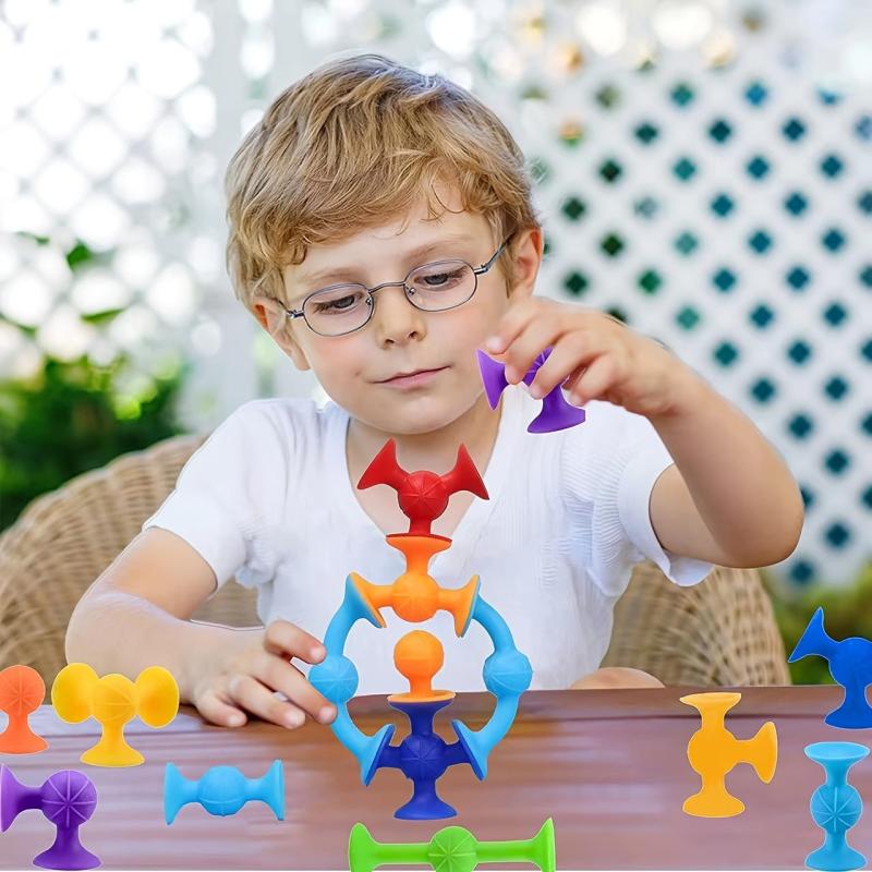 38pcs Suction Cup Building Toy Set for Kids, Silicone Sucker Bath Toy Set