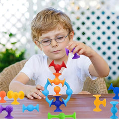 38pcs Suction Cup Building Toy Set for Kids, Silicone Sucker Bath Toy Set