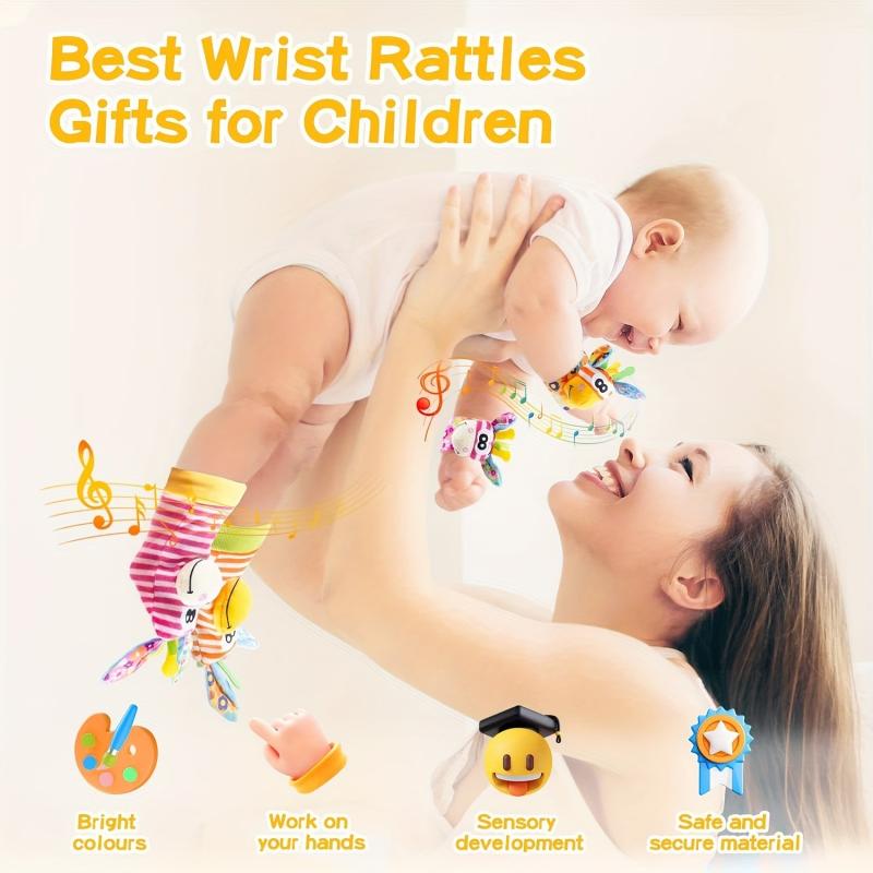 4pcs Baby Wrist Rattles Foot Finder Toys Set Toddler Rattle Sock Arm Hand Bracel