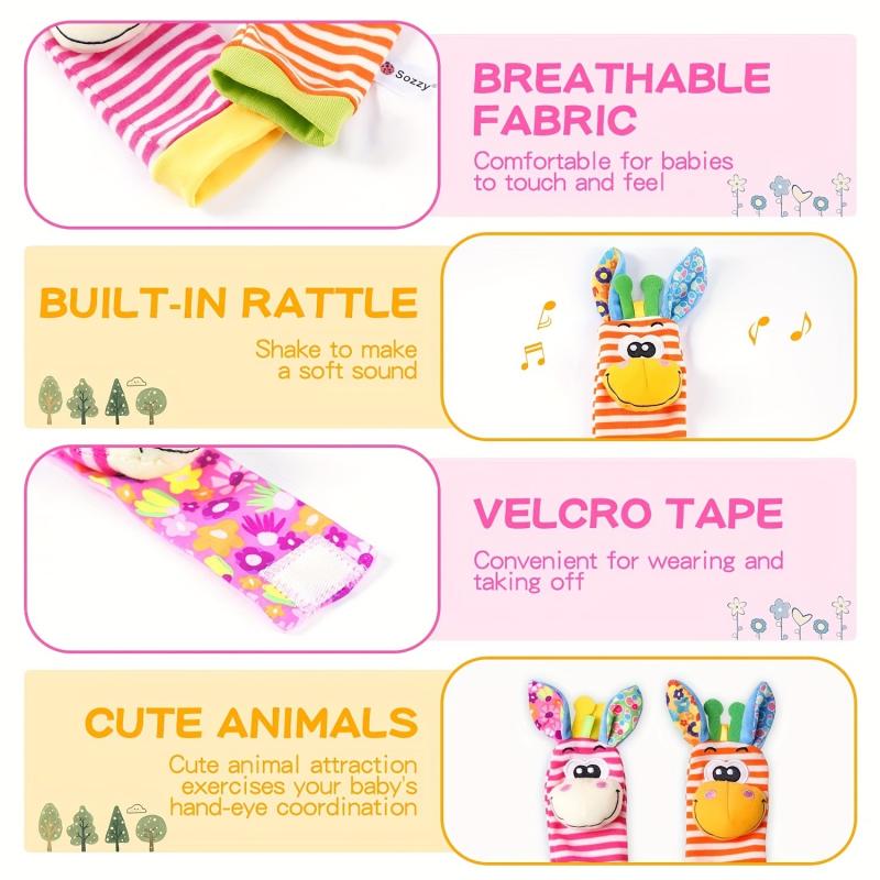 4pcs Baby Wrist Rattles Foot Finder Toys Set Toddler Rattle Sock Arm Hand Bracel
