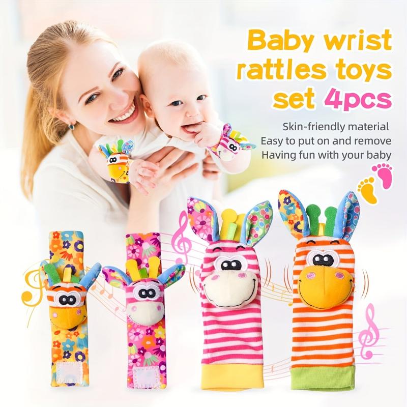 4pcs Baby Wrist Rattles Foot Finder Toys Set Toddler Rattle Sock Arm Hand Bracel
