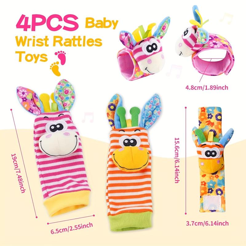 4pcs Baby Wrist Rattles Foot Finder Toys Set Toddler Rattle Sock Arm Hand Bracel